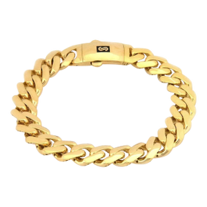 Monaco Classic 14k Yellow Gold 11mm Wide Flat Cuban Link Bracelet 8.25"