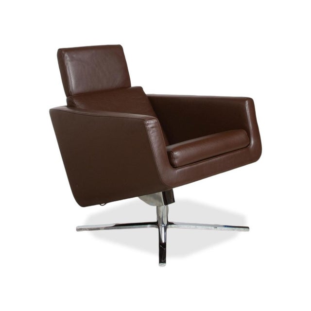 Pavo Leather Chrome Armchair in Brown with Manual Reclining Function by FSM For Sale - Image 5 of 18