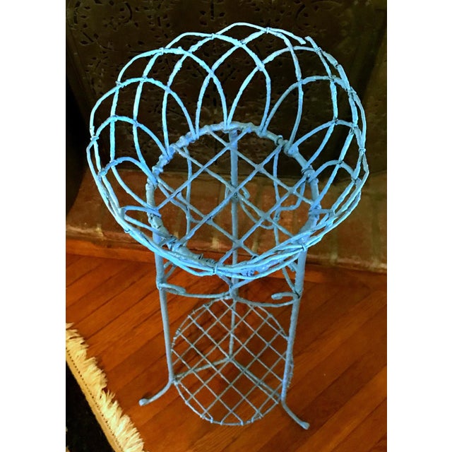 Blue Wire-Woven Plant Stands - A Pair For Sale In Los Angeles - Image 6 of 7