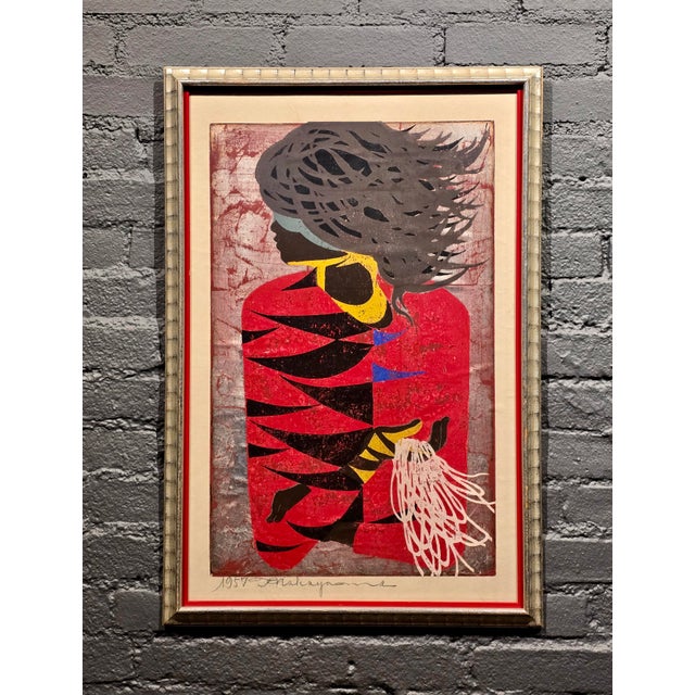 Japanese Tadashi Nakayama "Akai Fuku" (Red Coat) Vintage 1957 Japanese Woodblock Print For Sale - Image 3 of 10