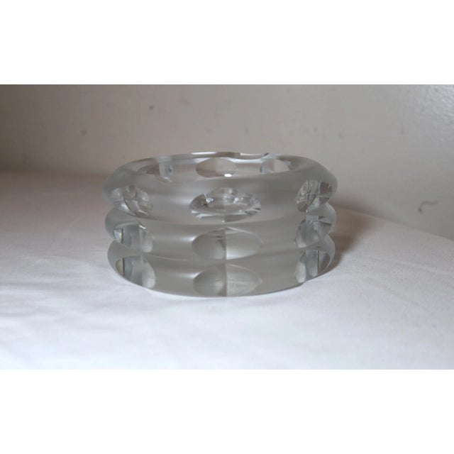 Art Deco Heavy Vintage Frosted Art Glass Cut Crystal Signed Rosenthal Cigar Ashtray Tray For Sale - Image 3 of 11