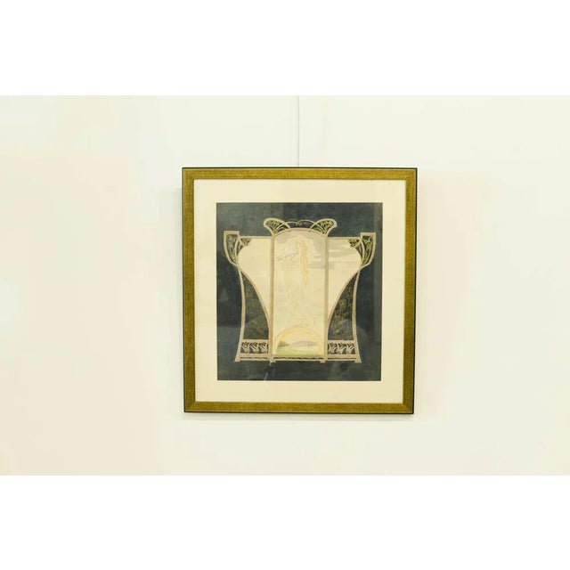 Watercolor on original vintage paper Art Noveau, signed in pencil "M P Girardet", in the lower central margin. A nymph...