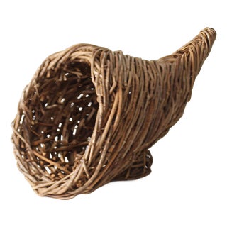 Vintage Woven Cornucopia Basket For Sale
