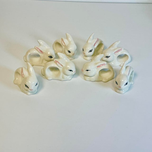 Vintage Trompe L’Oeil Hollywood Regency Boho Chic Bunny Napkin Rings - Set of 8 - Easter. For Sale - Image 6 of 18