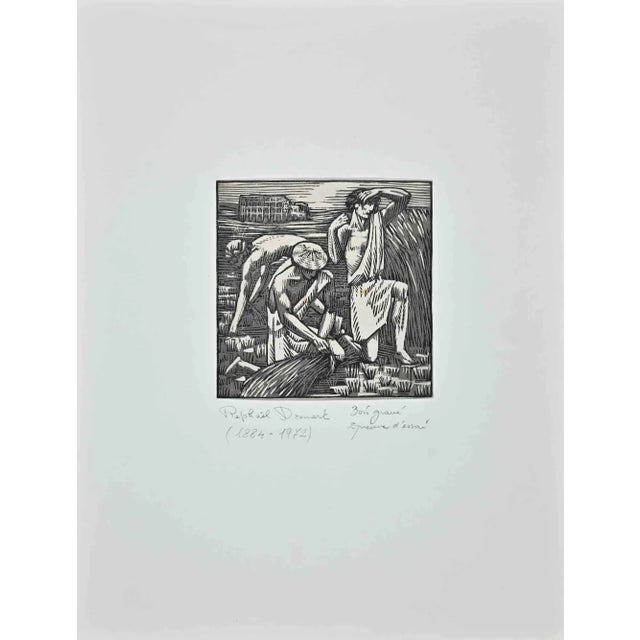 Farmers is a woodcut print on paper realized in the Early 20th Century by Raphael Drouart (1884-1972). The artwork is in...