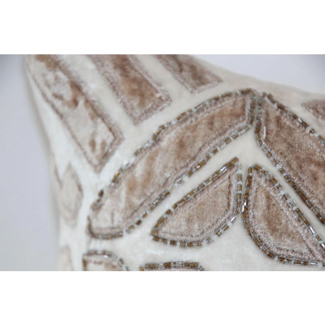 Vintage Taupe and Ivory Cut Velvet Pillow With Metallic Beads For Sale - Image 10 of 13