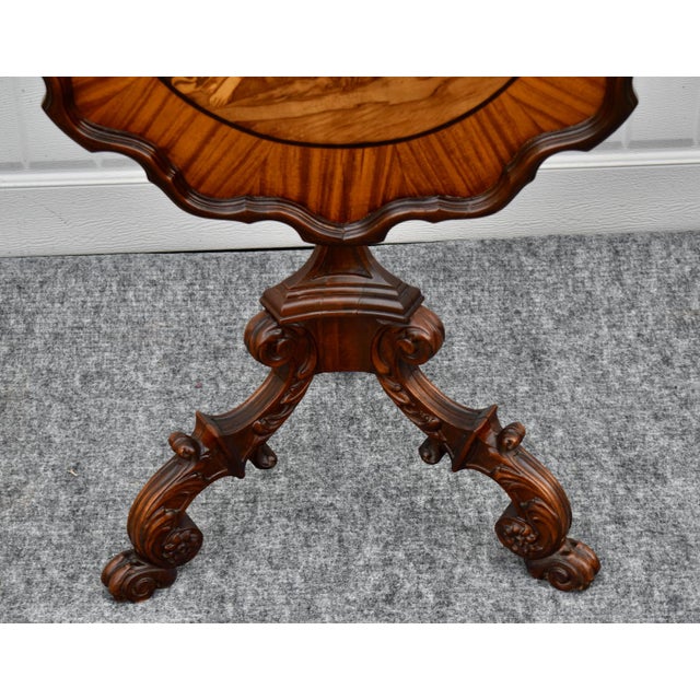 Vintage Black Forest Walnut Tilt Top Table Marquetry Wood Inlay For Sale - Image 18 of 18