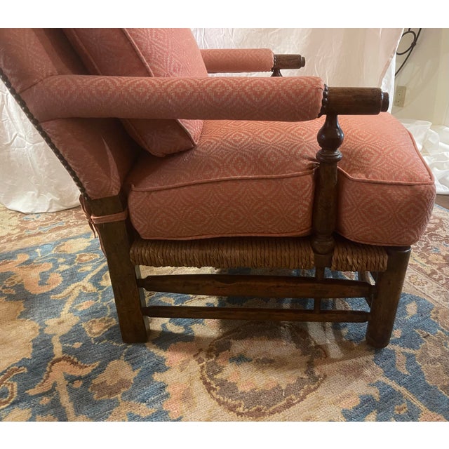 Rush Seat Upholstered Back Lounge Chair, Attributed to John Cottrell For Sale - Image 9 of 11