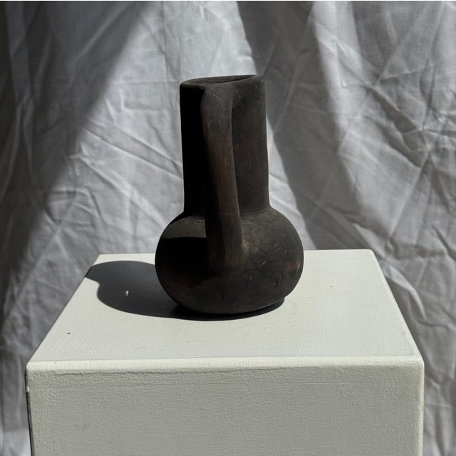 Ceramic Black Ceramic Soliflore Vase with Indonesian Terracotta Handle, 1980s For Sale - Image 7 of 9