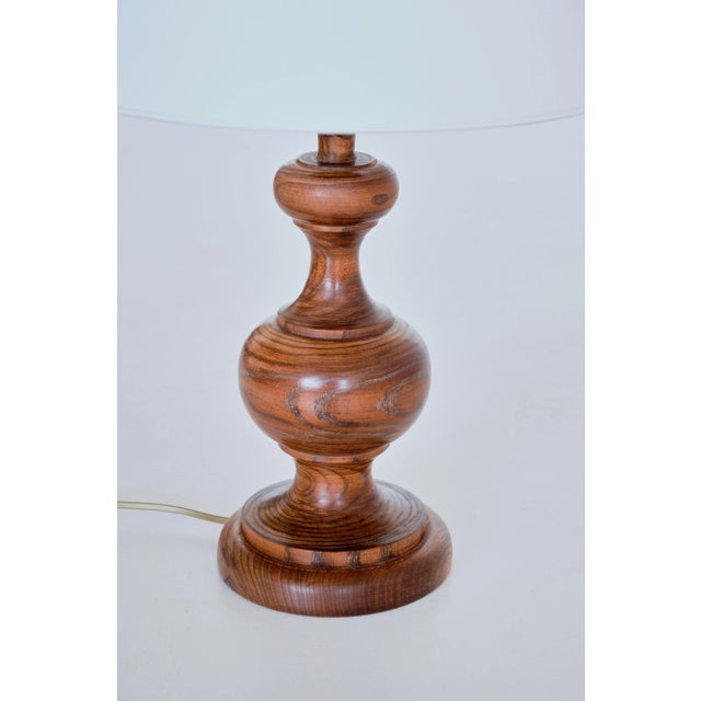 Mid-Century Modern French Modern Oak Table Lamp with Ivory Shade, 1950s For Sale - Image 3 of 10