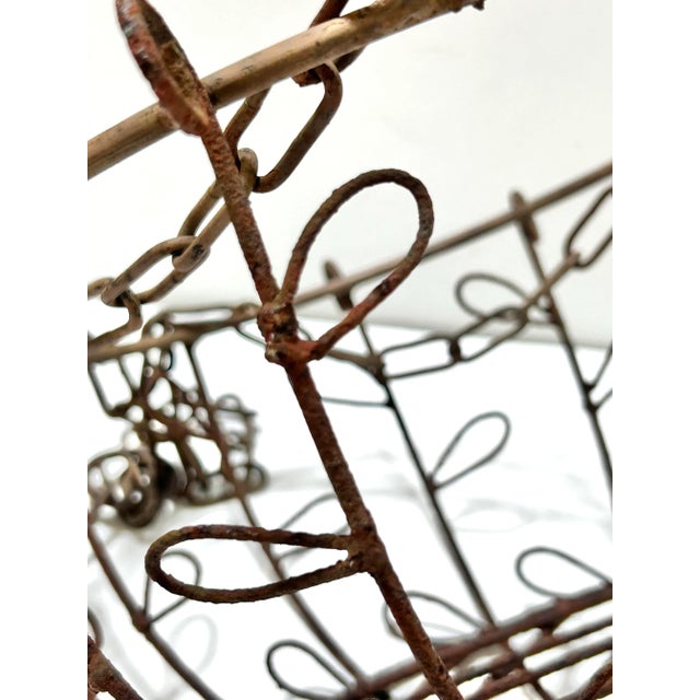 Vintage Wrought Iron Hanging Planter Basket With Scrollwork & Original Chain For Sale - Image 9 of 12