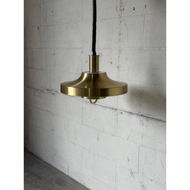 1970s Mid-Century Modern Brass Pendant Light Fixture Scandinavian Ceiling Lamp For Sale In Los Angeles - Image 6 of 10