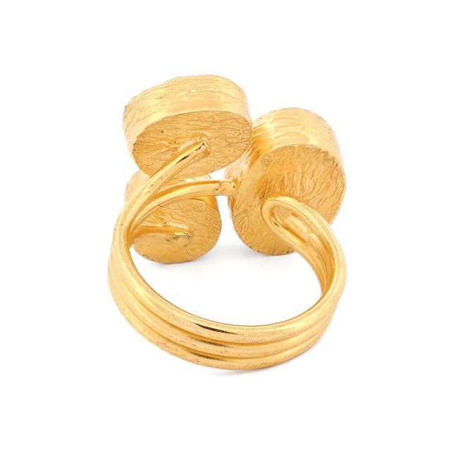 Metal Sacred Harmony Triple Gemstone Statement Ring, Size 4 For Sale - Image 7 of 12