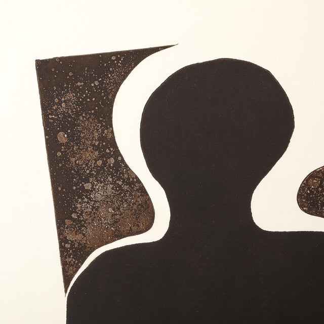 This captivating screen print, titled "Man", is a compelling example of Mid-Century Modernist art, created by artist Sheng...