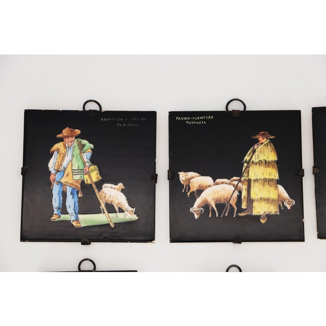 A Rare 1950s Portuguese Set of Five Small Tiles depicting People from Alentejo Province. Circa: 1950. Country: Portugal....