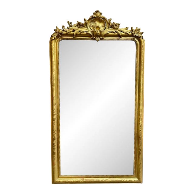 19th Century French Louis Philippe Carved and Giltwood Mirror With Crest For Sale