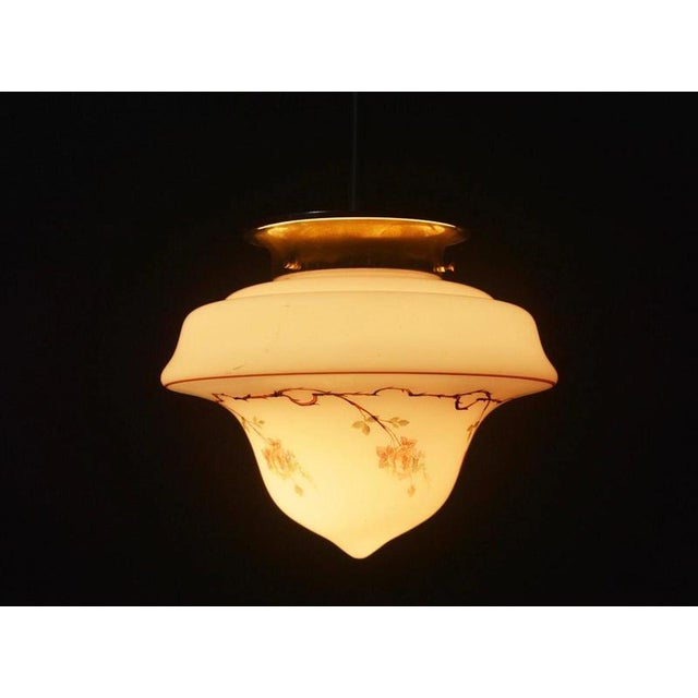 Art Deco Floral Glass Pendant Light with Chrome Fittings, 1930s For Sale - Image 6 of 14