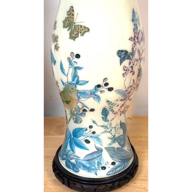 Pair of English Decoupage Yellow-Ground Bird & Botanical Lamps, circa 1970s For Sale - Image 12 of 13