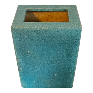 Antique 19th Century Chinese Export Porcelain Aqua Green Monochrome Glaze Pillow Form Flower Brick Block Vase