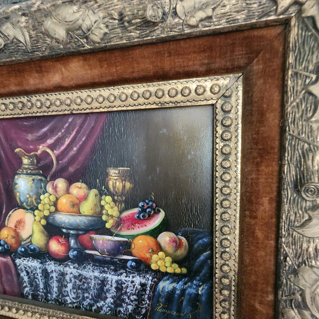 Early 20th Century Original Artist Signed Johan Karoly Reinprecht Ornate Gold Framed Still Life Oil Painting For Sale - Image 12 of 18