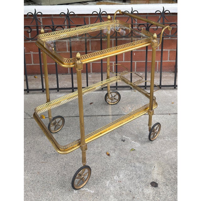 Vintage Maison Jansen Brass Drinks Trolley Bar Cart For Sale In Los Angeles - Image 6 of 13