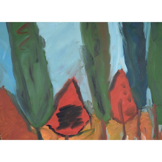 1990s Belgian Barn by the River - Expressionist Landscape Original Oil on Canvas by Gloria Takla For Sale - Image 5 of 11