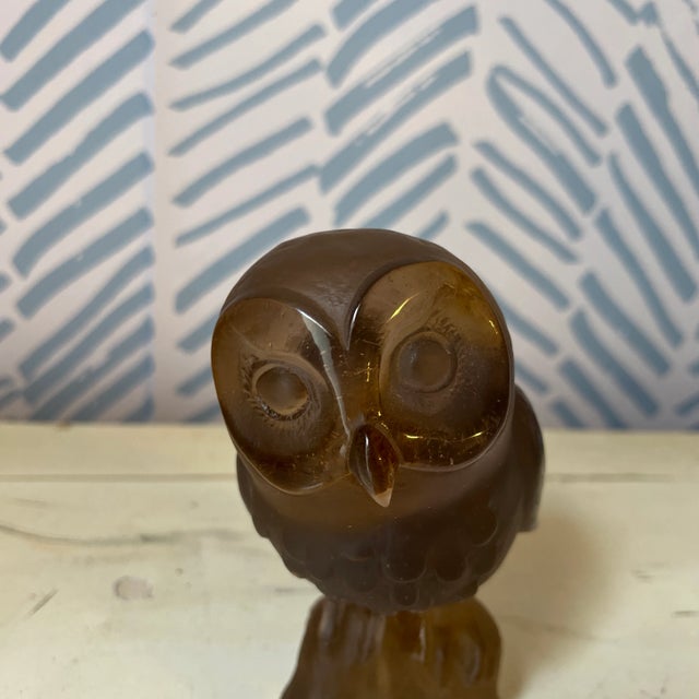 Claude l'Hoste Daum Owl in Hazelnut Brown Glass. Signed and dated 93'. This piece is in great vintage condition, no cracks...
