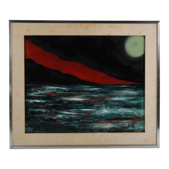 Framed Signed J. Akston "Red Tear, 1974" Oil and Acrylic on Board For Sale