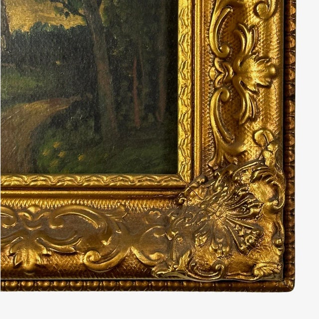 1920s Antique Expressionist Tree-Lined Landscape With House at Dusk, Framed (Oil on Board) For Sale - Image 5 of 6