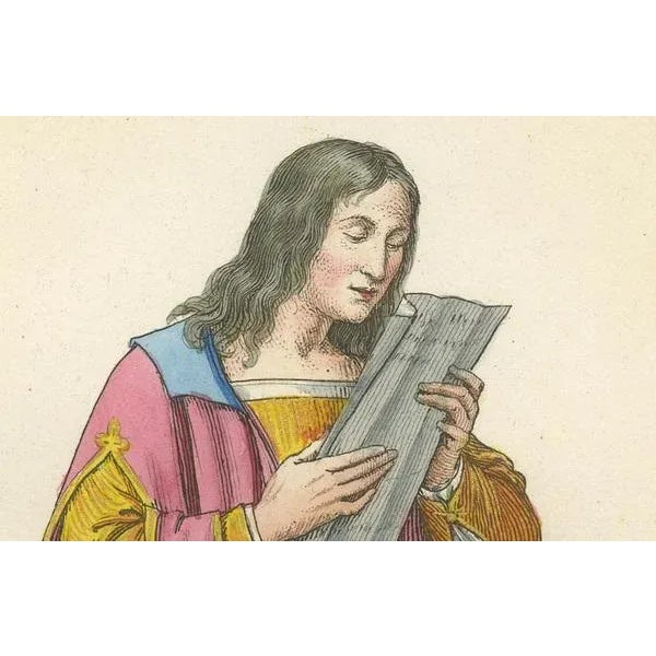 Medieval Singer in Pink Robe, France, 1845, Paper For Sale - Image 4 of 10