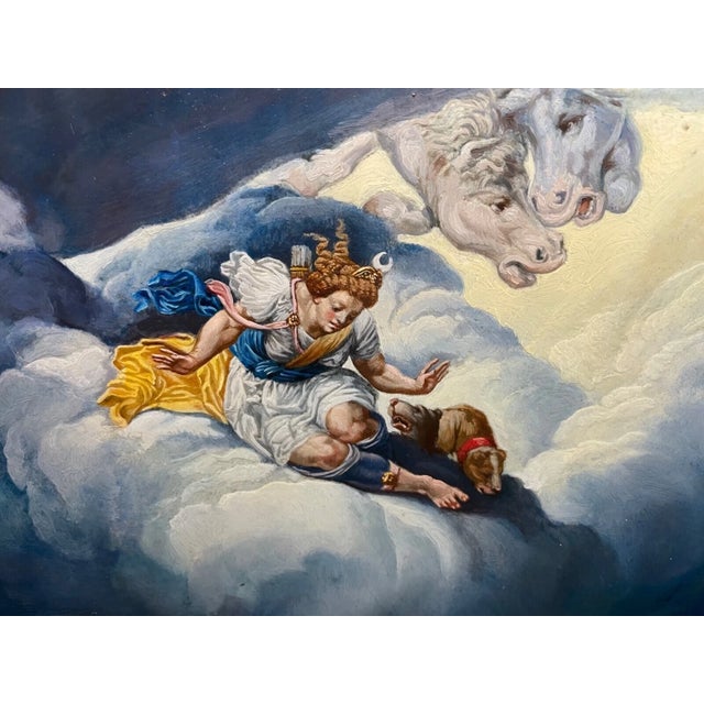 Vintage Original Nude Lady With Swan Whimsical Whimsy Oil Painting on Copper For Sale - Image 10 of 12