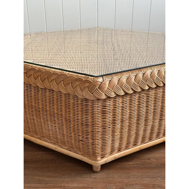 1970s Vintage Coastal Brown Jordan Braided Rattan Hexagonal Coffee Table For Sale - Image 5 of 15