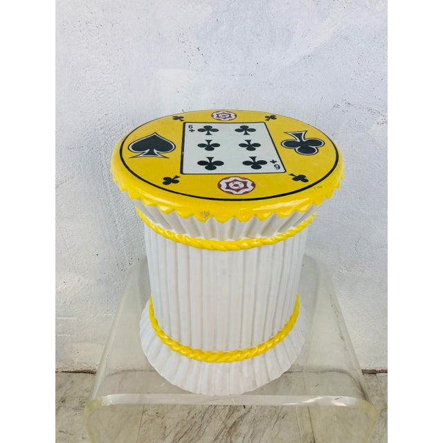 Yellow Vintage Card Design Garden Seat For Sale - Image 8 of 10