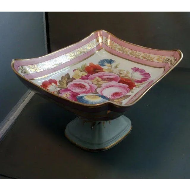 Pink 19th Century English Porcelain Botanical Rose Flowers on Pink Ground Tazza Compote For Sale - Image 8 of 9