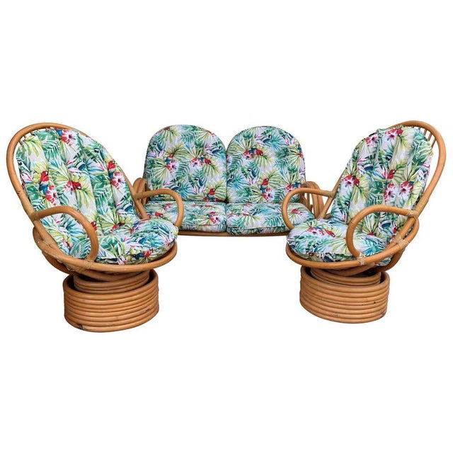 Italian Mid-Century Modern Bamboo Set of Lounge Patio With Settee and Rocking For Sale - Image 11 of 11