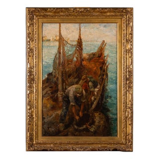 L. Bazzaro, Fishing for Shellfish, 1891, Oil on Canvas For Sale
