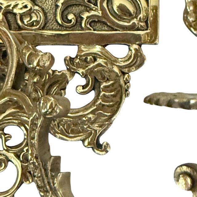 1900 - 1909 Antique French Baroque Revival Brass Wall Mirror With Candle Sconces c.1900-10 For Sale - Image 5 of 10