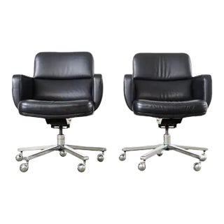 Pair of Palladium Soft Pad Leather Executive Office Desk Chairs For Sale