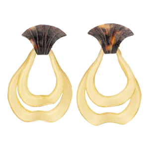 Francoise Montague by Cilea Resin Pair of Clip Earrings Dangle Tan and Tortoise Drops