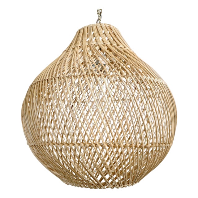 Natural Wicker Coastal Contemporary Bawang Pendant Light Large For Sale