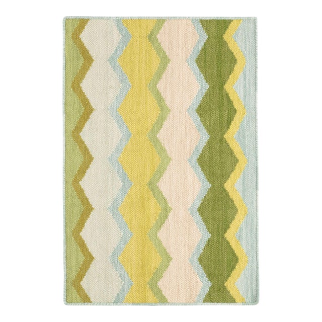 Kit Kemp for Dash & Albert Safety Net Green Woven Wool Rug, 2' x 3' For Sale