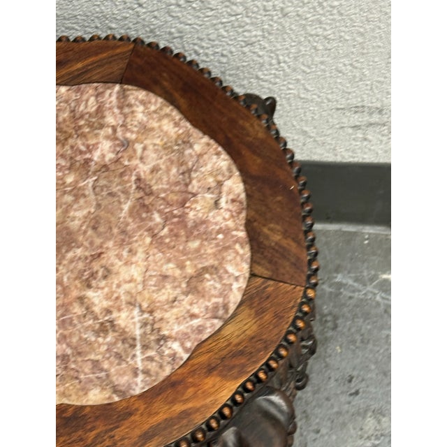 Antique Chinese Carved Rosewood + Marble Plant Stand For Sale - Image 10 of 12