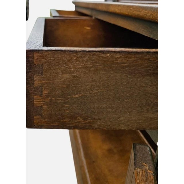 Vintage Oak Wood Bros Desk Cabinet Tudor Shelf Hutch Bookshelf Old Charm Leather For Sale - Image 11 of 18