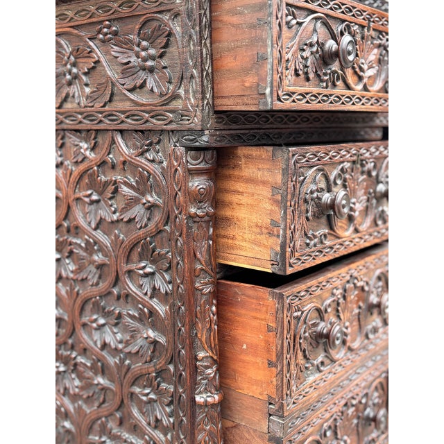 Anglo-Indian Carved Padauk Partner's Desk, 1860s For Sale - Image 11 of 18