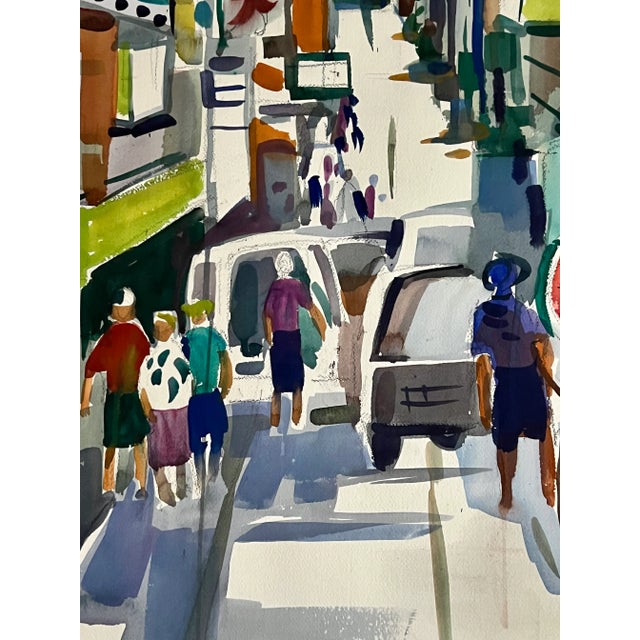 Vintage Tino Pontrelli Modern Watercolor Painting of Chinatown in San Francisco For Sale - Image 4 of 6