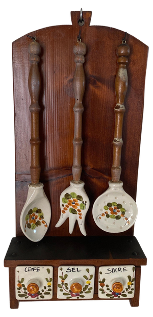 Salt, Sugar and Coffee Box Wall Set in Ceramic and Wood, France, 1960s, Set of 4