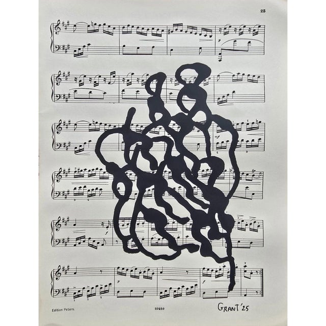 14.6" by 17.3" Natural Wood Shadow Box Framed Original Drawings 'Black and White Floral Abstractions on Music Score Sheets' #4 - Wall Gallery For Sale - Image 11 of 11