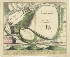 Antique Map of Jerusalem by Weigel after Josephus Writings, 1720s