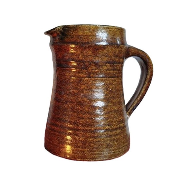Accolay Pottery 1960s Poterie d'Accolay Brutalist Tobacco-Glazed Ceramic Pitcher, 13cm/5.1" For Sale - Image 4 of 8