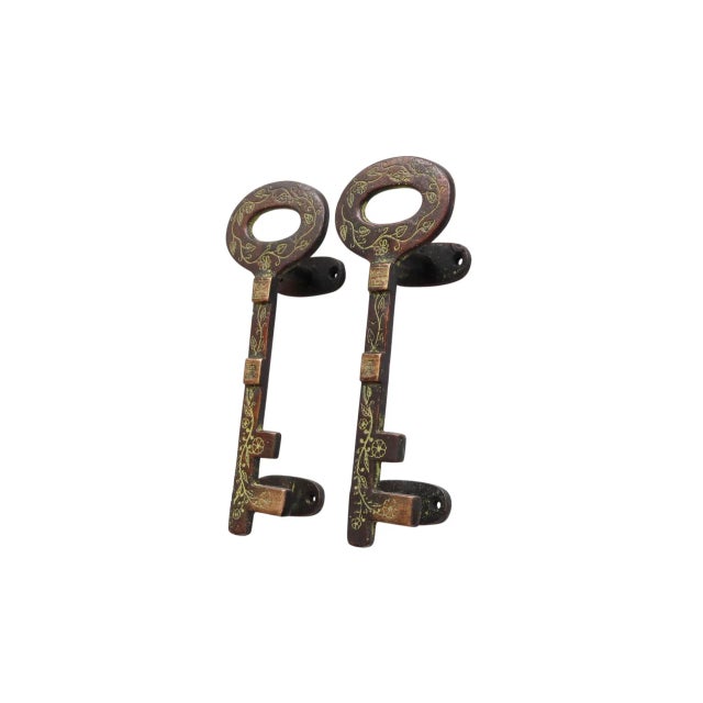 Green Brass Key Door Handles - a Pair For Sale - Image 4 of 6